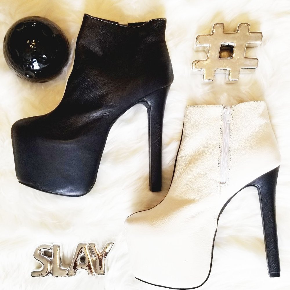 YES brand Black and White platform heels.